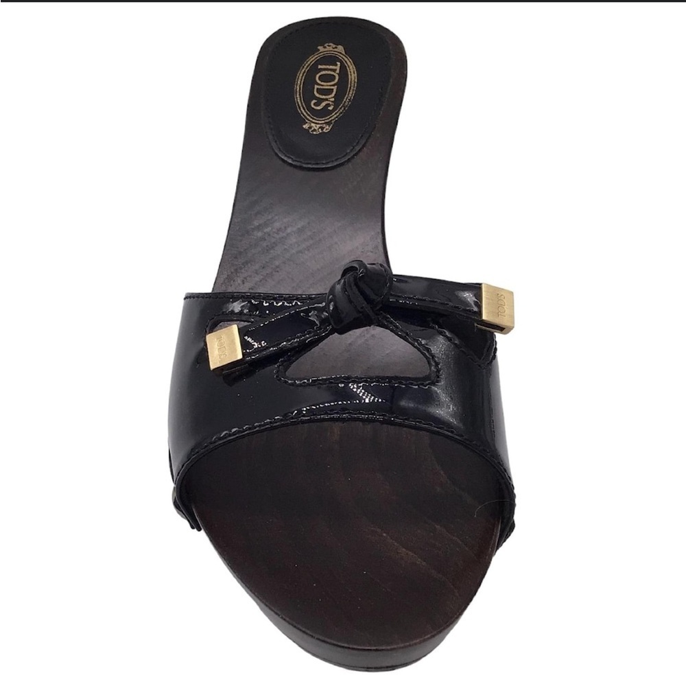 Tod’s Black Patent Leather Wood Sandals – Luxe Designer Platform Sandals | Chic